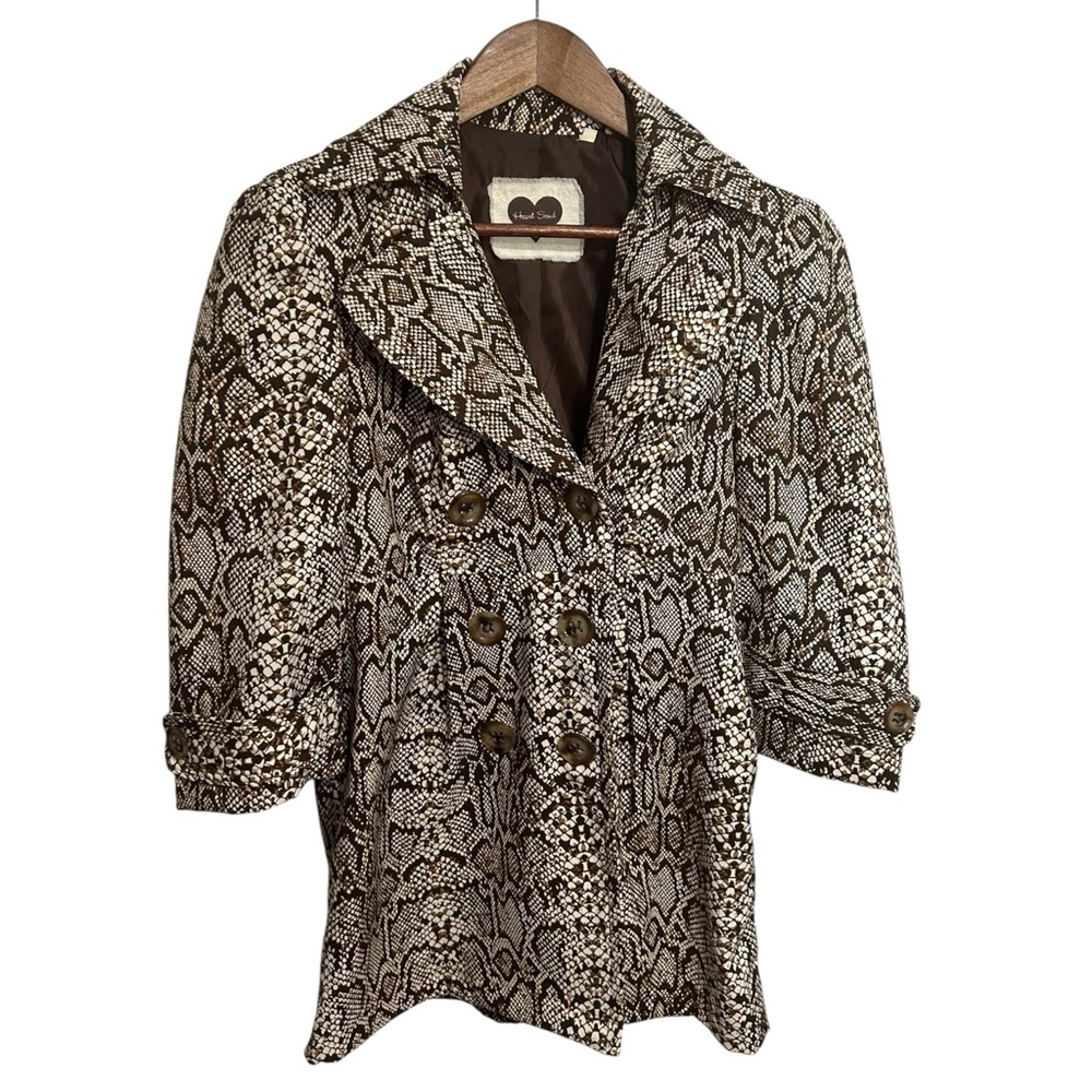 Heart Soul Snake Print Long‎ Blazer/Trench Coat/Jacket 3/4 Sleeve Size S